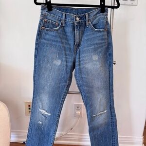 Levi's Distressed Raw Edge Hem Denim - Medium Blue